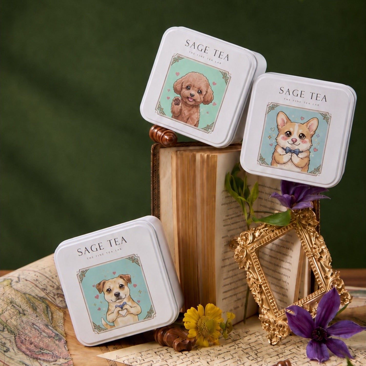 SAGE TEA 萌犬鐵盒茶禮 貴婦狗 哥基及唐狗產品照