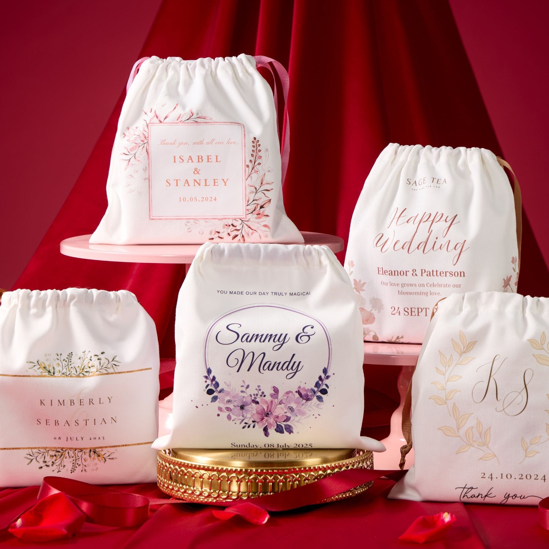 Wedding Favours 西式婚禮布袋｜客製化名字・牛軋糖＋茶磚回禮小禮物 - SAGE TEA