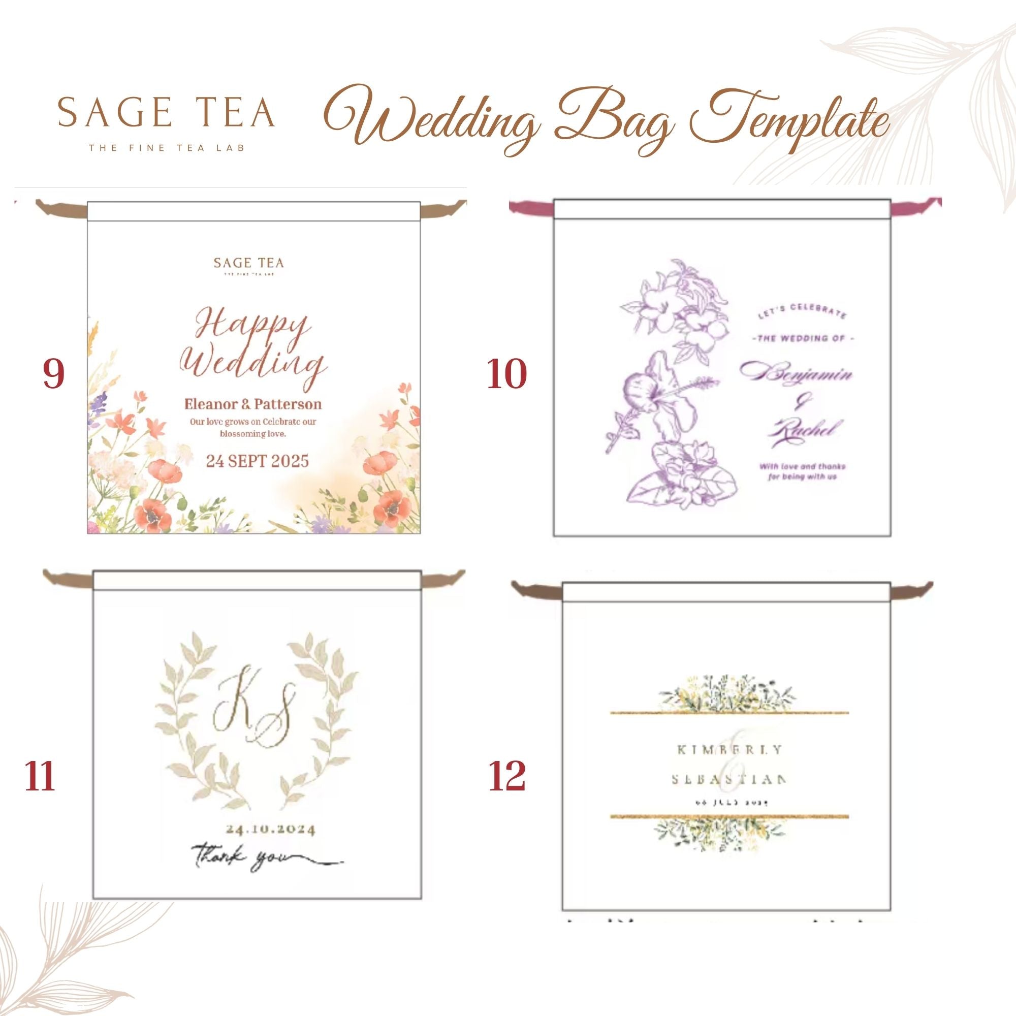 Wedding Favours 西式婚禮布袋｜客製化名字・牛軋糖＋茶磚回禮小禮物 - SAGE TEA