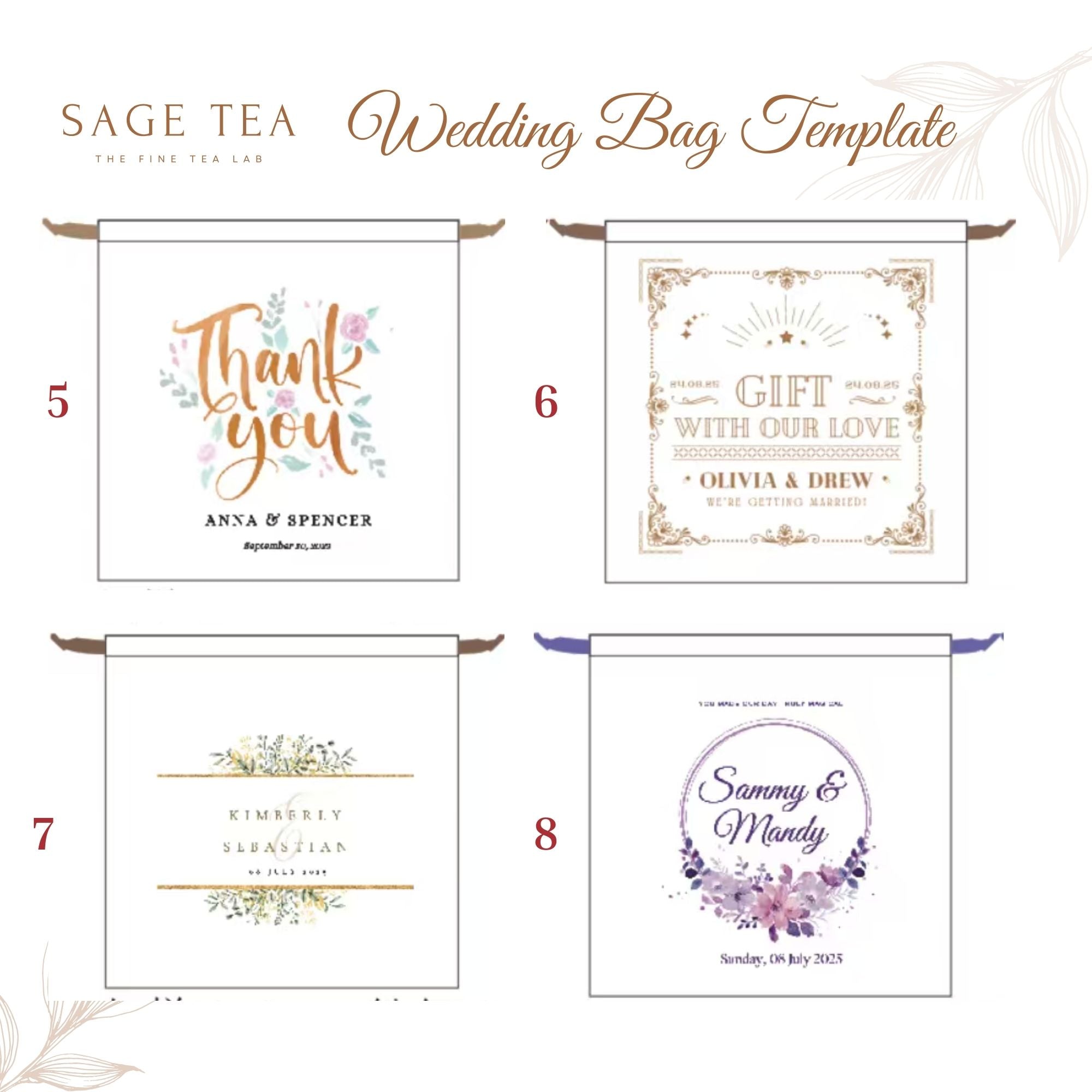 Wedding Favours 西式婚禮布袋｜客製化名字・牛軋糖＋茶磚回禮小禮物 - SAGE TEA
